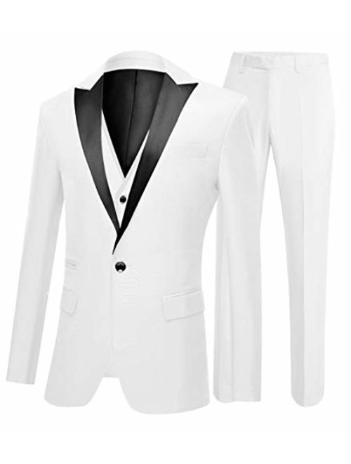 Botong Men's One Button 3 Pieces Wedding Suits Notch Lapel Suits Groom Tuxedos