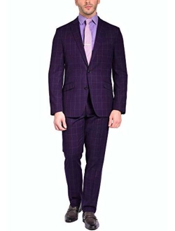 Craft & Soul Men's Slim Fit 2 Piece Jacket Pants Fancy Windowpane Plaid Pattern Suit