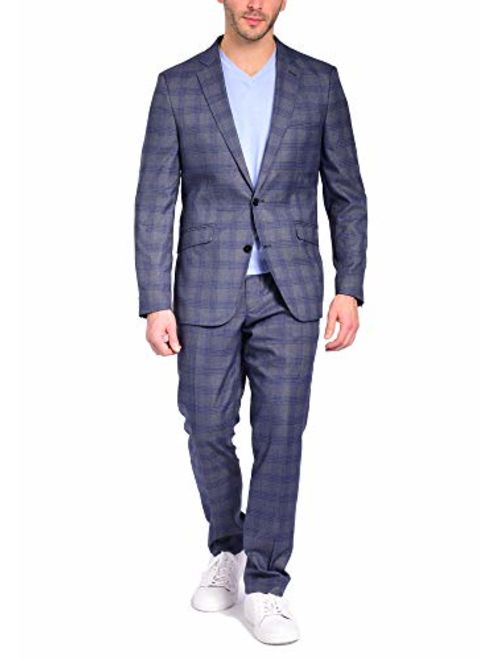 Craft & Soul Men's Slim Fit 2 Piece Jacket Pants Fancy Windowpane Plaid Pattern Suit