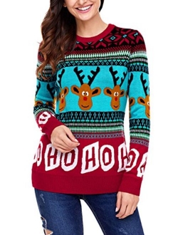 Womens Cute Reindeer Snowman Christmas Knit Sweater Pullovers (S-XXL)