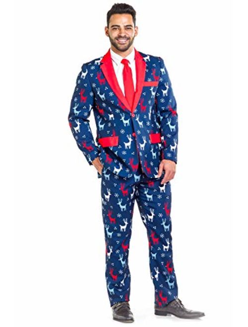 Tipsy Elves Men's Christmas Suit Reindeer Gains Blazer+Tie and Pants (Sold Separately)