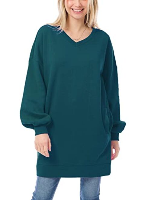 MixMatchy Women's Casual Oversized Crew/V Neck Sweatshirts Loose Fit Pullover Tunic