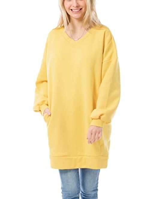 MixMatchy Women's Casual Oversized Crew/V Neck Sweatshirts Loose Fit Pullover Tunic