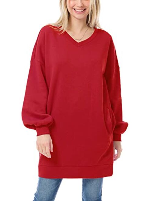 MixMatchy Women's Casual Oversized Crew/V Neck Sweatshirts Loose Fit Pullover Tunic