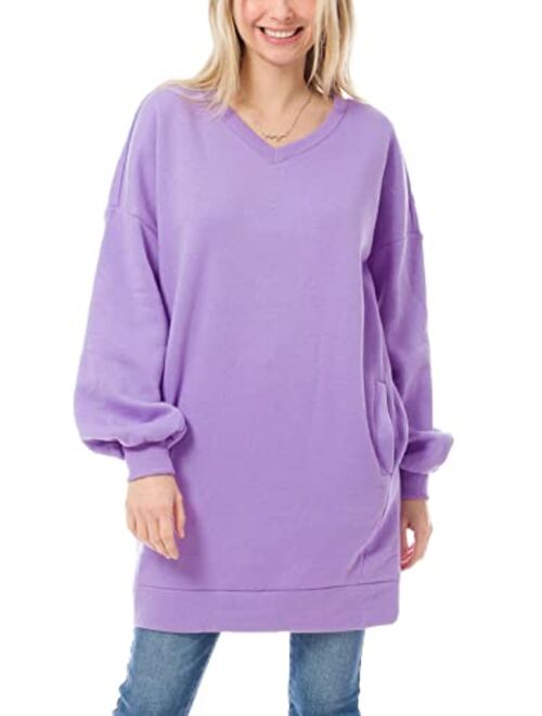 MixMatchy Women's Casual Oversized Crew/V Neck Sweatshirts Loose Fit Pullover Tunic