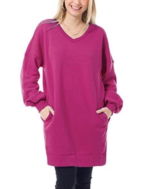 MixMatchy Women's Casual Oversized Crew/V Neck Sweatshirts Loose Fit Pullover Tunic