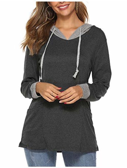 Sweetnight Women's Long Sleeve Color Block Pullover Hoodies Pocket Sweatshirt Tunic Tops