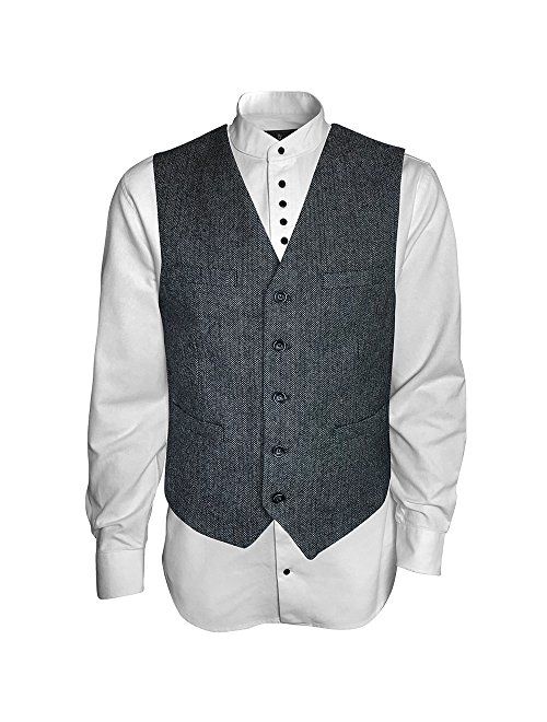 Irish Setter Men's Irish Vest Full Back Grey Herringbone Wool Blend Tweed Vest