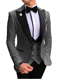 Botong Men's 3 Pc Red Notch Lapel Wedding Suits Slim Fit Groom Tuxedos