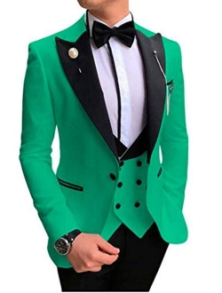 Botong Men's 3 Pc Red Notch Lapel Wedding Suits Slim Fit Groom Tuxedos