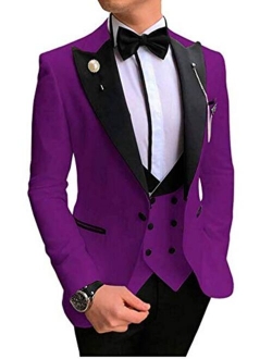 Botong Men's 3 Pc Red Notch Lapel Wedding Suits Slim Fit Groom Tuxedos