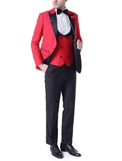 Botong Men's 3 Pc Red Notch Lapel Wedding Suits Slim Fit Groom Tuxedos