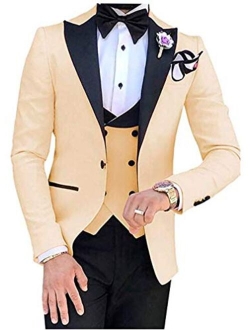 Botong Men's 3 Pc Red Notch Lapel Wedding Suits Slim Fit Groom Tuxedos