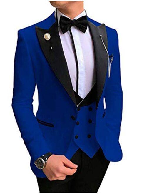 Botong Men's 3 Pc Red Notch Lapel Wedding Suits Slim Fit Groom Tuxedos