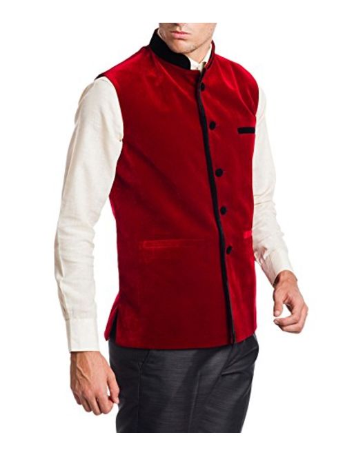 WINTAGE Men's Velvet Bandhgala Party Nehru Jacket Waistcoat - Four Colors