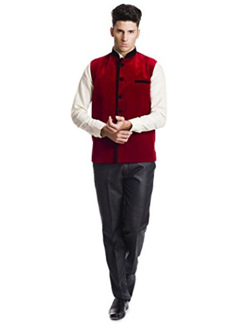 WINTAGE Men's Velvet Bandhgala Party Nehru Jacket Waistcoat - Four Colors