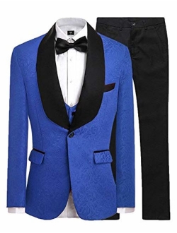 LILIS Men's Fashion One Button Jacquard Weave Mens Slim Fit Tuxedos Suits 3 Piece Sets