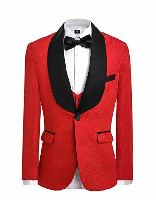 LILIS Men's Fashion One Button Jacquard Weave Mens Slim Fit Tuxedos Suits 3 Piece Sets