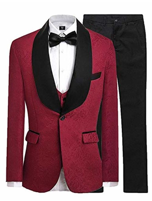 LILIS Men's Fashion One Button Jacquard Weave Mens Slim Fit Tuxedos Suits 3 Piece Sets