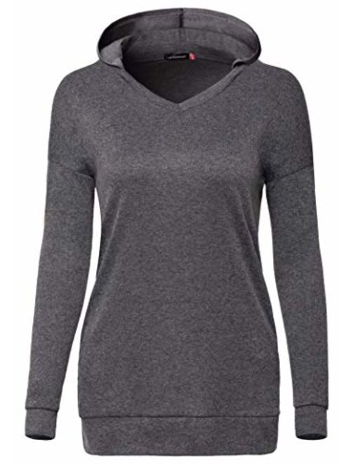 Le Vonfort Women's Long Sleeve Hoodie V Neck Sweatshirt Quick Dry Casual Cowl Neck Pullover with Pocket