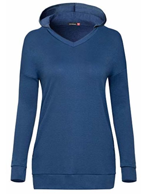 Le Vonfort Women's Long Sleeve Hoodie V Neck Sweatshirt Quick Dry Casual Cowl Neck Pullover with Pocket