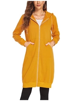 ELESOL Women Casual Zip Up Fleece Hoodies Tunic Sweatshirt Long Hoodie Jacket