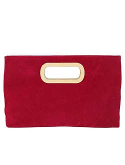 Top Handle Faux Suede Clutch