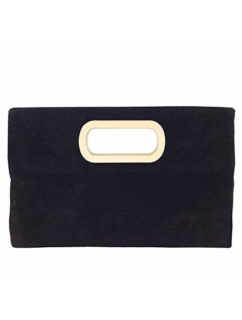 Top Handle Faux Suede Clutch