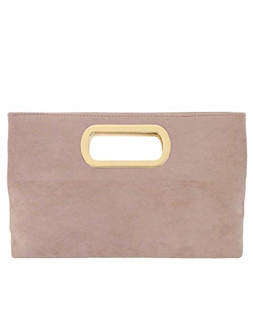 Top Handle Faux Suede Clutch