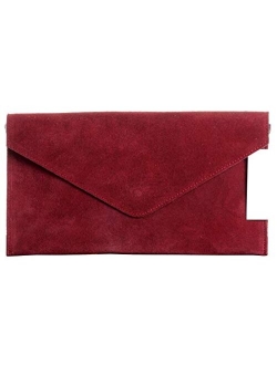 Primo Sacchi Italian Suede Leather Envelope Clutch Wrist Shoulder Crossbody Bag