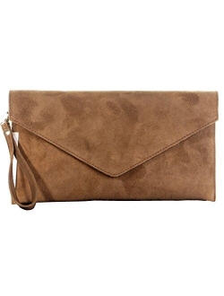 Primo Sacchi Italian Suede Leather Envelope Clutch Wrist Shoulder Crossbody Bag