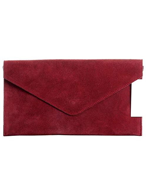 Primo Sacchi Italian Suede Leather Envelope Clutch Wrist Shoulder Crossbody Bag