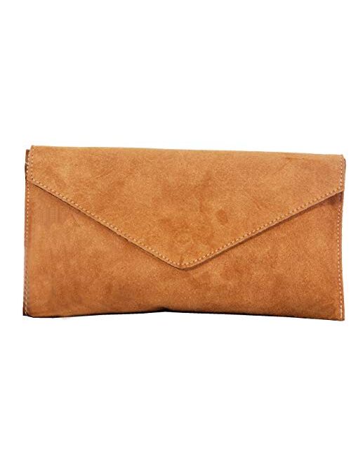 Primo Sacchi Italian Suede Leather Envelope Clutch Wrist Shoulder Crossbody Bag