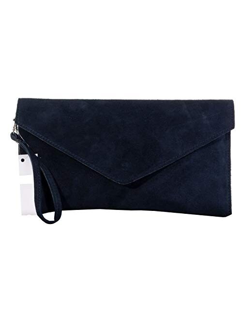 Primo Sacchi Italian Suede Leather Envelope Clutch Wrist Shoulder Crossbody Bag