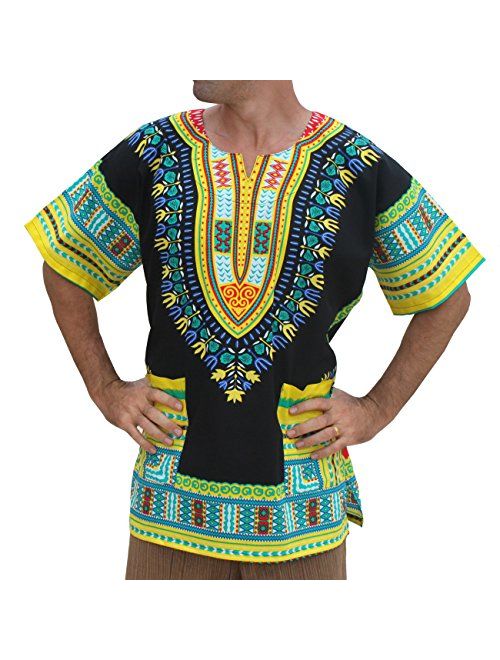 RaanPahMuang Plus Big Size Shirt Bright Africa Black Dashiki Cotton Broad Maxi