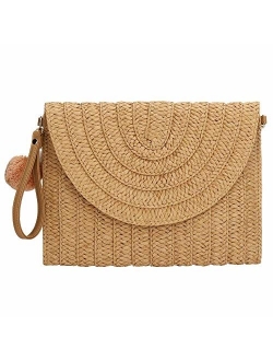 Straw Clutch,Straw Handbag Clutch for Women Summer Beach Straw Woven Envelope Purse Wallet