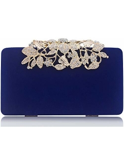 Womens Evening Bag with Flower Closure Rhinestone Crystal Clutch Purse for Wedding Party