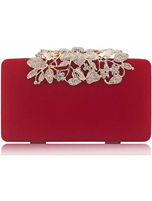 Womens Evening Bag with Flower Closure Rhinestone Crystal Clutch Purse for Wedding Party