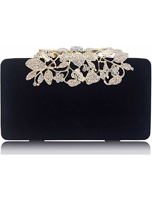 Womens Evening Bag with Flower Closure Rhinestone Crystal Clutch Purse for Wedding Party