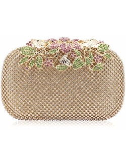 Dexmay Luxury Flower Women Clutch Purse Rhinestone Crystal Evening Bag for Wedding Party