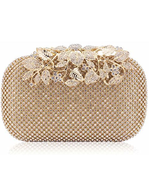 Dexmay Luxury Flower Women Clutch Purse Rhinestone Crystal Evening Bag for Wedding Party