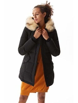 Molemsx Women's Padded Long Fur Hooded Thickened Jacket Winter Warm Puffer Coat Parka XS-XXL