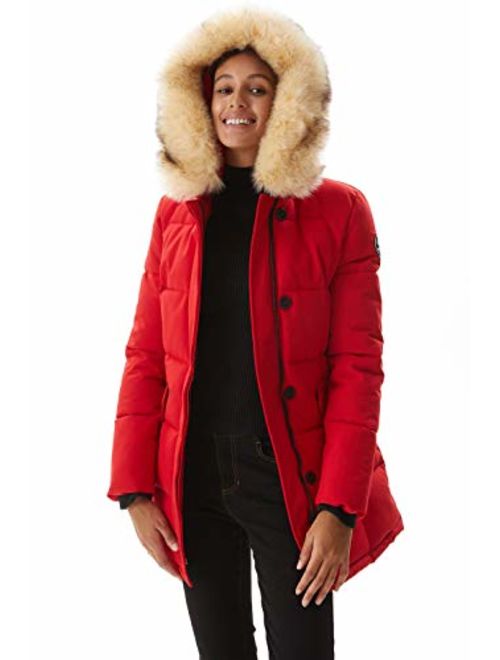 Molemsx Women's Padded Long Fur Hooded Thickened Jacket Winter Warm Puffer Coat Parka XS-XXL