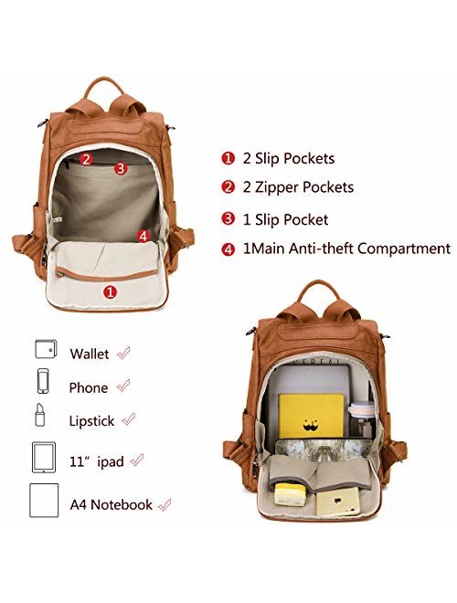 Backpack Purse for Women,RAVUO PU Leather Anti-theft Backpack Fashion Convertible Shoulder Bag for Ladies Three Ways to Carry