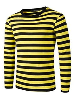 THWEI Men Long Sleeve Tshirt Striped Casual Pullover Basic Crew Neck Tee T Shirt Mime Costume