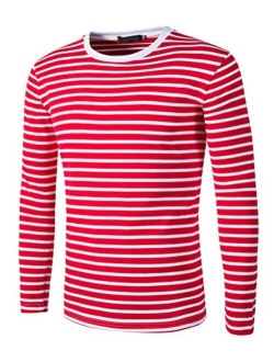 THWEI Men Long Sleeve Tshirt Striped Casual Pullover Basic Crew Neck Tee T Shirt Mime Costume