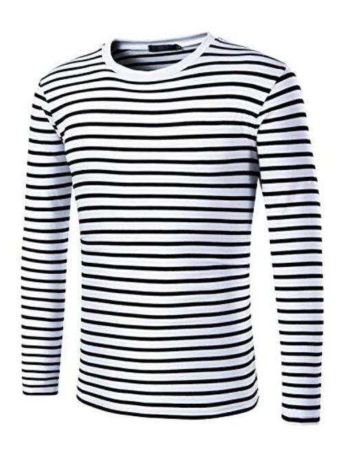 THWEI Men Long Sleeve Tshirt Striped Casual Pullover Basic Crew Neck Tee T Shirt Mime Costume