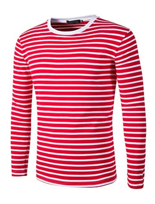 THWEI Men Long Sleeve Tshirt Striped Casual Pullover Basic Crew Neck Tee T Shirt Mime Costume