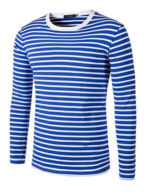 THWEI Men Long Sleeve Tshirt Striped Casual Pullover Basic Crew Neck Tee T Shirt Mime Costume