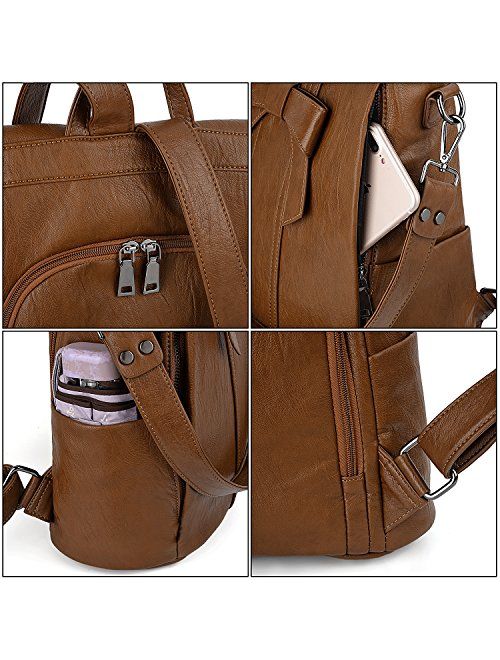 UTO Women ANTI-THEFT Backpack Purse PU Washed Leather Convertible Ladies Rucksack Bowknot Shoulder Bag